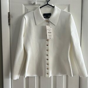 ZARA WHITE PLAIN PEPLUN CARDIGAN SIZE M NWT